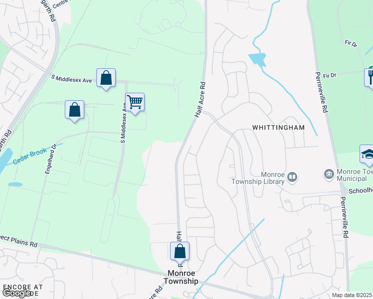 map of restaurants, bars, coffee shops, grocery stores, and more near 65 Westboro Lane in Monroe Township