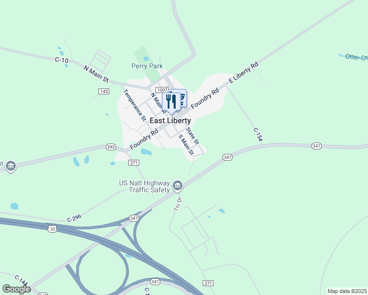 map of restaurants, bars, coffee shops, grocery stores, and more near 3366 South Main Street in East Liberty