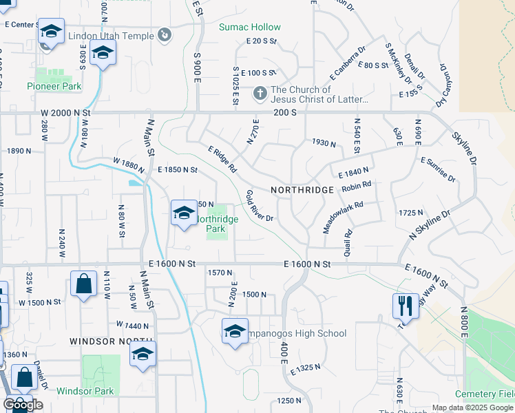 map of restaurants, bars, coffee shops, grocery stores, and more near 273 Gold River Circle in Orem