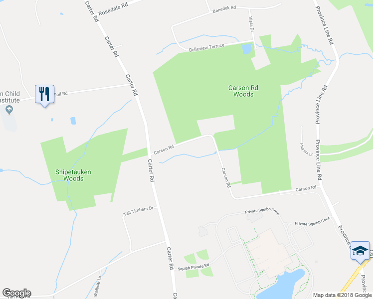 map of restaurants, bars, coffee shops, grocery stores, and more near 17 Carson Road in Princeton