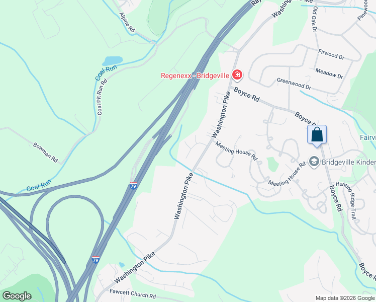map of restaurants, bars, coffee shops, grocery stores, and more near 3520 Washington Pike in Bridgeville