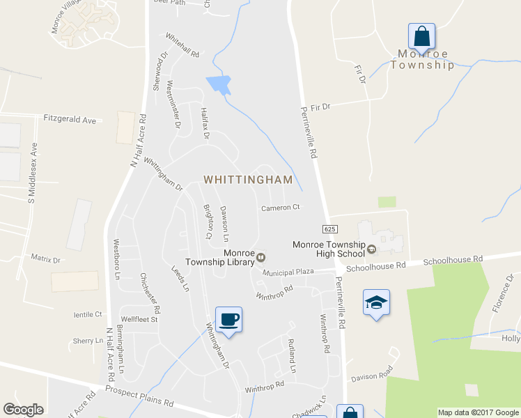 map of restaurants, bars, coffee shops, grocery stores, and more near 9 Cameron Court in Monroe Township