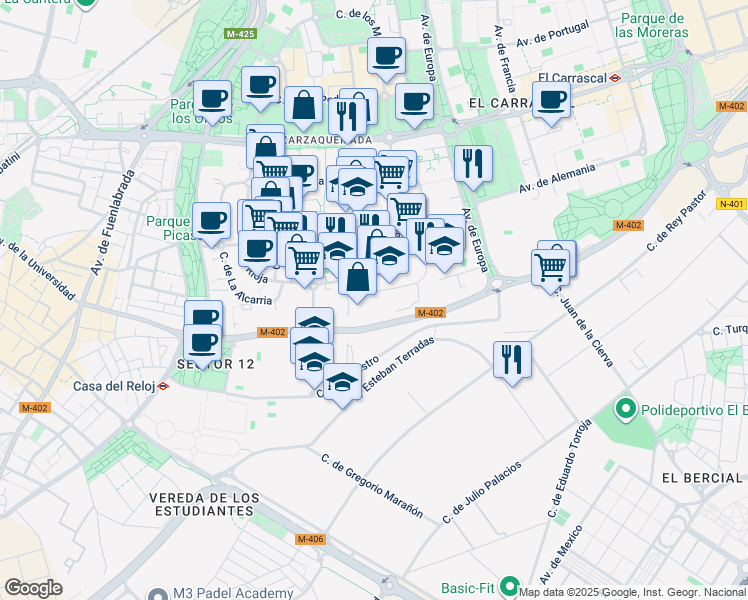 map of restaurants, bars, coffee shops, grocery stores, and more near 26 Calle de Cuenca in Alcalá de Henares