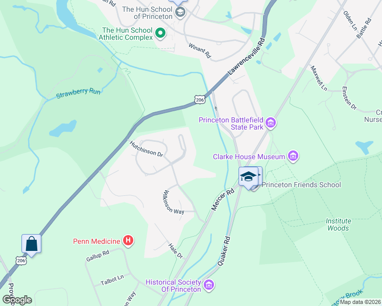 map of restaurants, bars, coffee shops, grocery stores, and more near 118 Brickhouse Road in Princeton