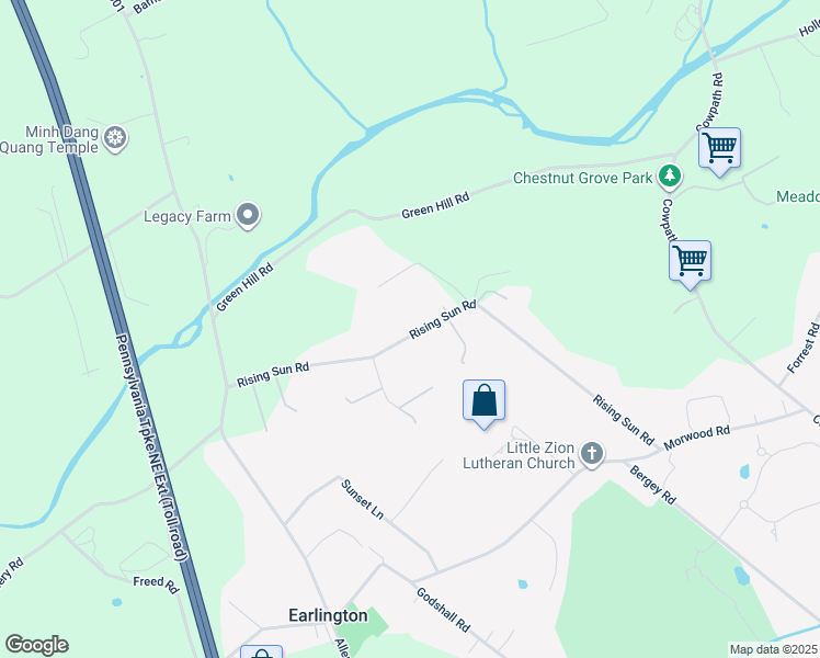 map of restaurants, bars, coffee shops, grocery stores, and more near 859 Rising Sun Road in Telford