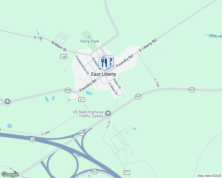 map of restaurants, bars, coffee shops, grocery stores, and more near 3340 South Main Street in East Liberty