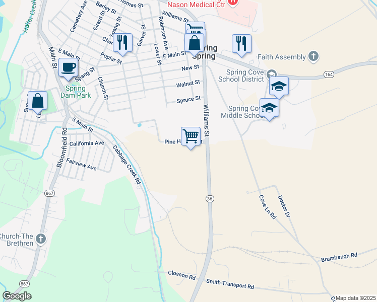 map of restaurants, bars, coffee shops, grocery stores, and more near in Roaring Spring