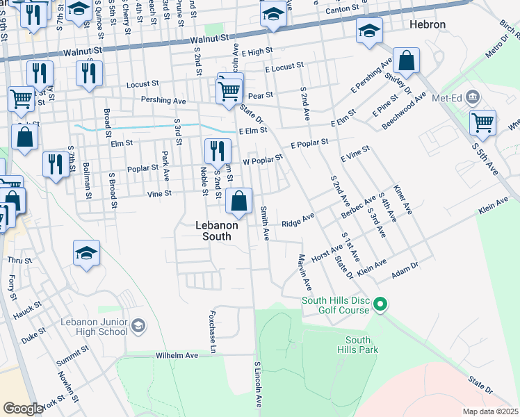 map of restaurants, bars, coffee shops, grocery stores, and more near 707 Smith Avenue in Lebanon