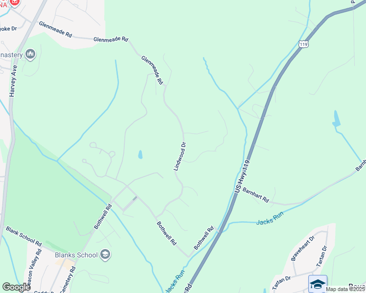map of restaurants, bars, coffee shops, grocery stores, and more near 725 Lindwood Drive in Greensburg