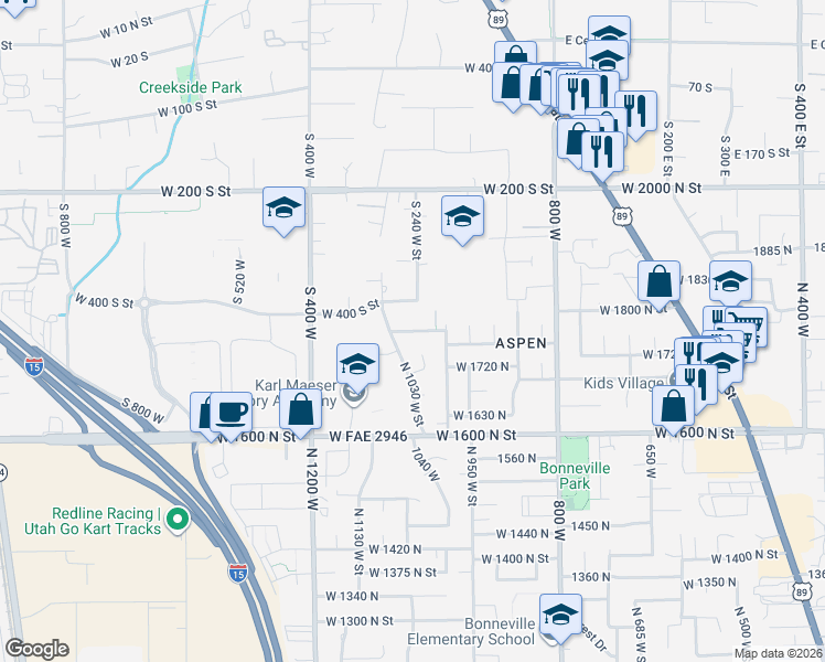 map of restaurants, bars, coffee shops, grocery stores, and more near 1022 West 1770 North Street in Orem