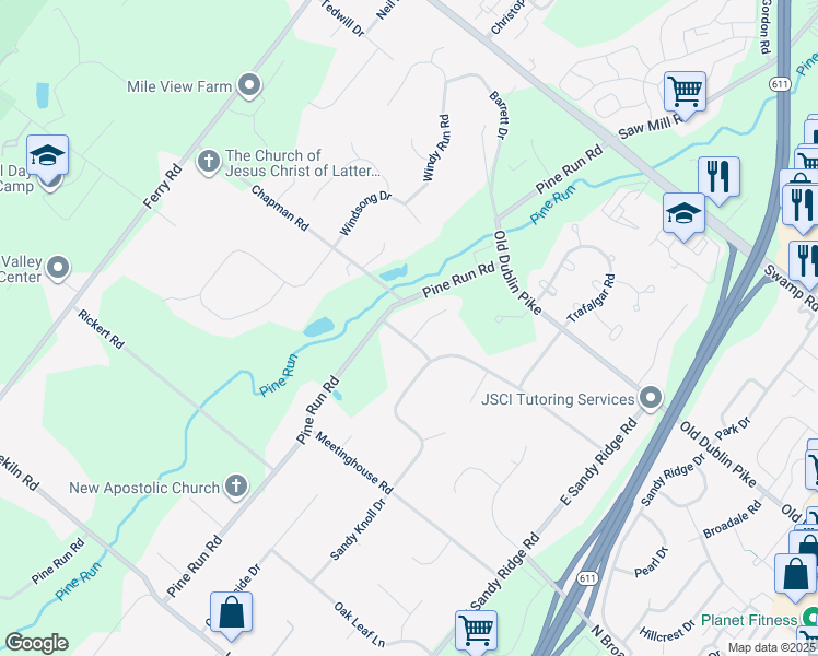 map of restaurants, bars, coffee shops, grocery stores, and more near 19 Cedar Woods Circle in Doylestown