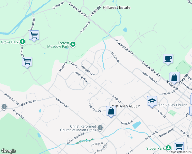 map of restaurants, bars, coffee shops, grocery stores, and more near 801 Evergreen Circle in Telford
