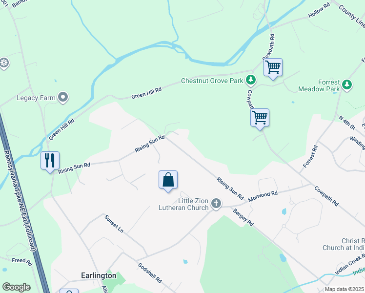 map of restaurants, bars, coffee shops, grocery stores, and more near 811 Rising Sun Road in Telford