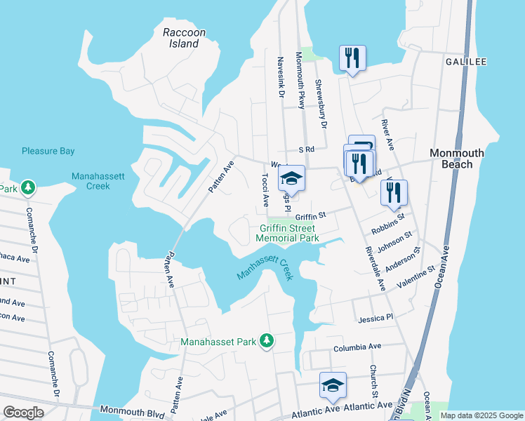 map of restaurants, bars, coffee shops, grocery stores, and more near 16 Tocci Avenue in Monmouth Beach