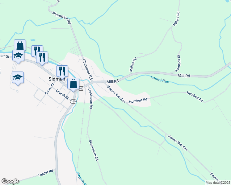map of restaurants, bars, coffee shops, grocery stores, and more near 219 Pennsylvania 869 in Sidman