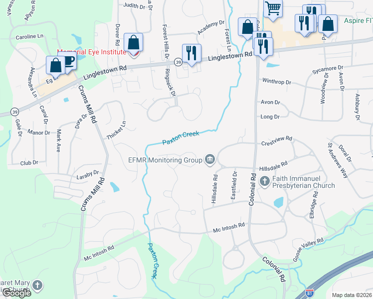 map of restaurants, bars, coffee shops, grocery stores, and more near 4295 Secretariat Street in Harrisburg