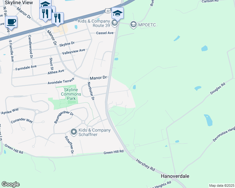 map of restaurants, bars, coffee shops, grocery stores, and more near 7937 Rider Lane in Hummelstown