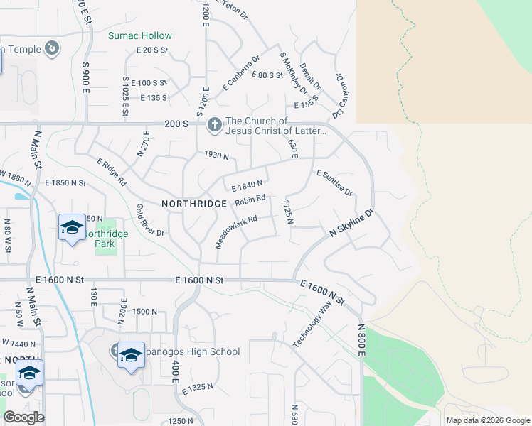 map of restaurants, bars, coffee shops, grocery stores, and more near 1701 North Sage Hen Road in Orem