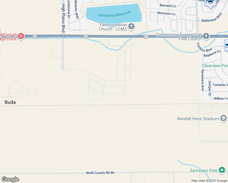 map of restaurants, bars, coffee shops, grocery stores, and more near 4949 Colorado 60 in Johnstown
