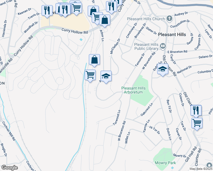 map of restaurants, bars, coffee shops, grocery stores, and more near 360 School Lane in Pleasant Hills