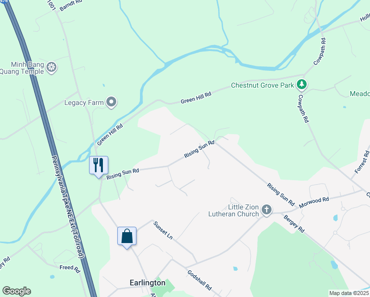 map of restaurants, bars, coffee shops, grocery stores, and more near 859 Rising Sun Road in Telford