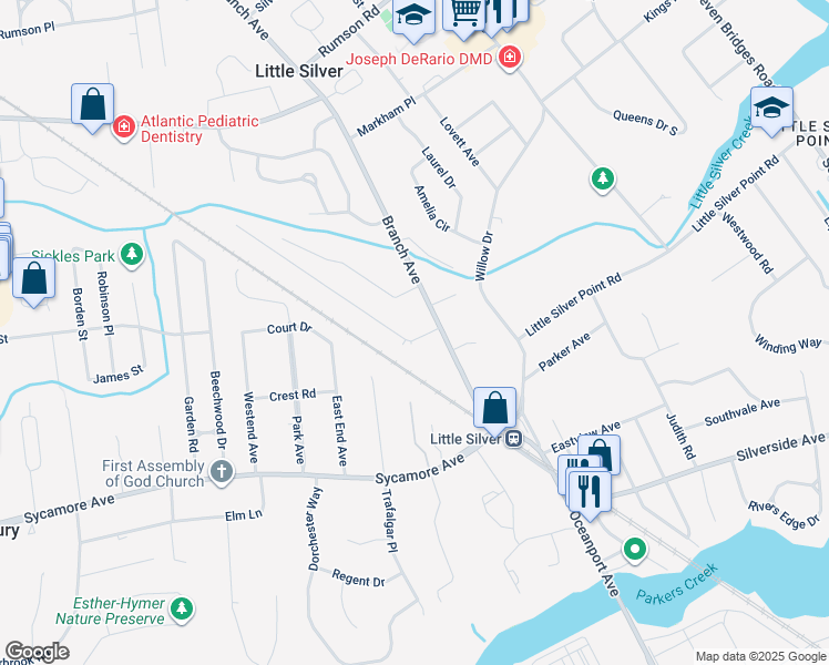 map of restaurants, bars, coffee shops, grocery stores, and more near 571 Branch Avenue in Little Silver