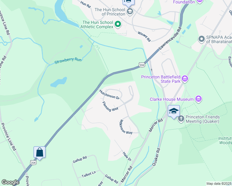 map of restaurants, bars, coffee shops, grocery stores, and more near 25 Benjamin Rush Lane in Princeton