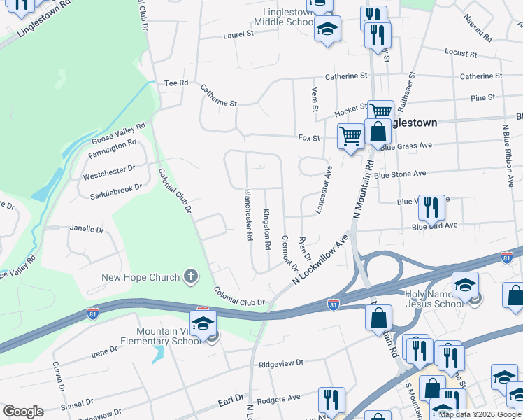 map of restaurants, bars, coffee shops, grocery stores, and more near 549 Blanchester Road in Harrisburg