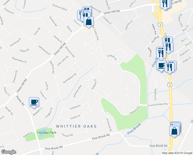 map of restaurants, bars, coffee shops, grocery stores, and more near 108 Amberly Drive in Englishtown