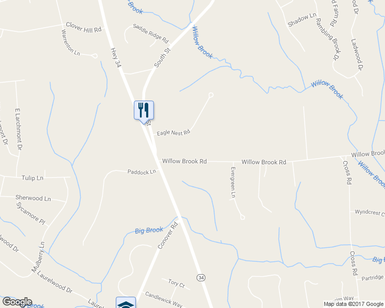 map of restaurants, bars, coffee shops, grocery stores, and more near 44 Willow Brook Road in Colts Neck