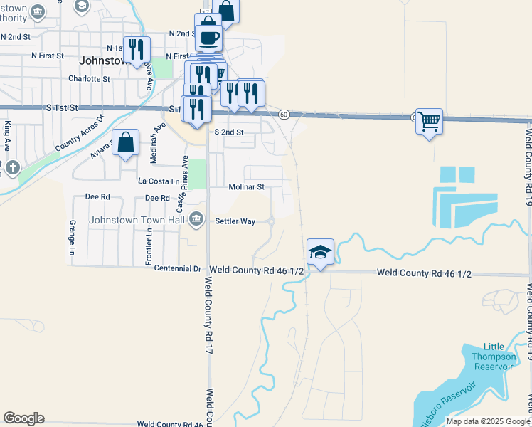 map of restaurants, bars, coffee shops, grocery stores, and more near in Johnstown