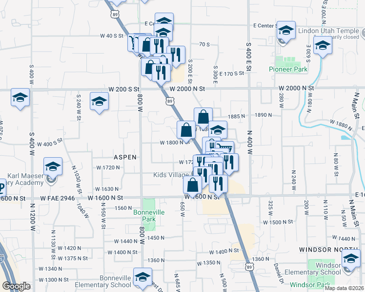 map of restaurants, bars, coffee shops, grocery stores, and more near in Orem