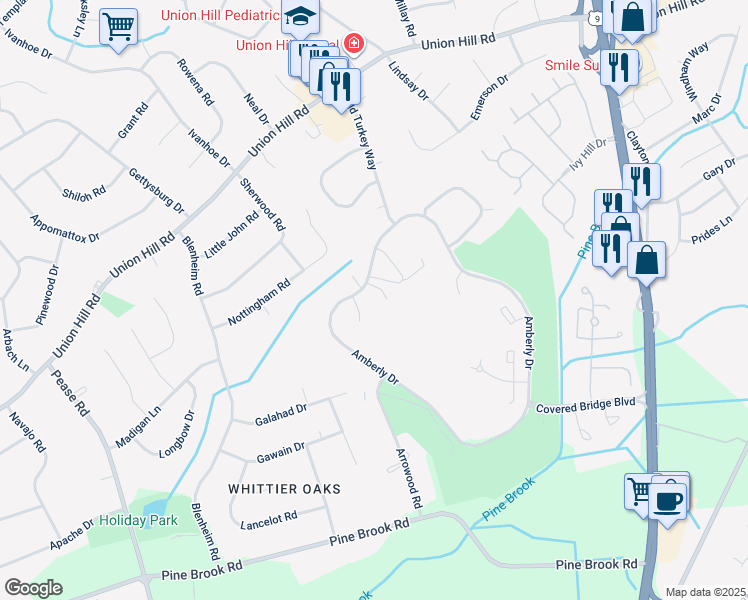 map of restaurants, bars, coffee shops, grocery stores, and more near 107 Amberly Drive in Manalapan Township