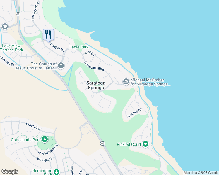 map of restaurants, bars, coffee shops, grocery stores, and more near 244 East Range Road in Saratoga Springs