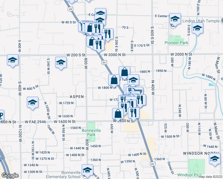 map of restaurants, bars, coffee shops, grocery stores, and more near in Orem