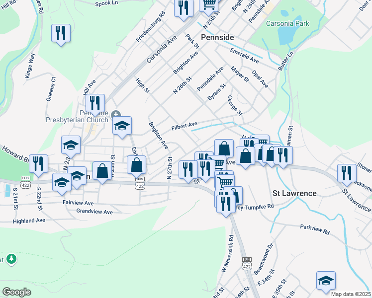 map of restaurants, bars, coffee shops, grocery stores, and more near 3 High Street in Reading