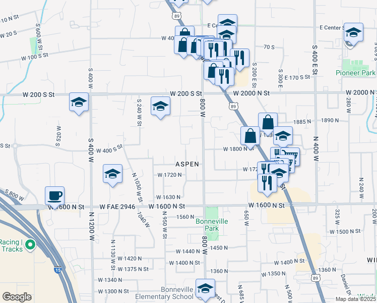 map of restaurants, bars, coffee shops, grocery stores, and more near 1798 North 860 West Street in Orem