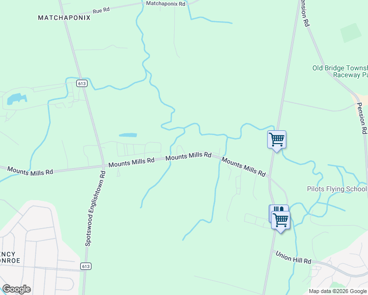 map of restaurants, bars, coffee shops, grocery stores, and more near 337-353 Mounts Mills Road in Monroe Township