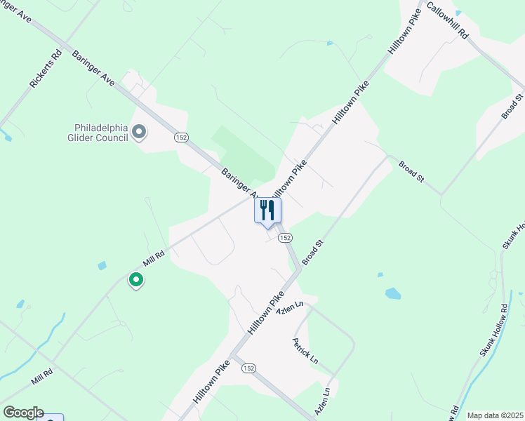 map of restaurants, bars, coffee shops, grocery stores, and more near 2033 Mill Road in Perkasie