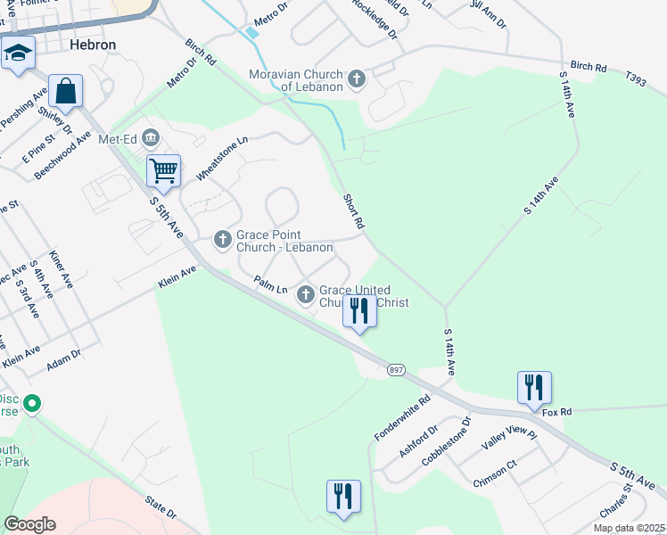 map of restaurants, bars, coffee shops, grocery stores, and more near 6 Palm Lane in Lebanon