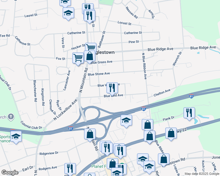 map of restaurants, bars, coffee shops, grocery stores, and more near 6115 Blue Valley Avenue in Harrisburg