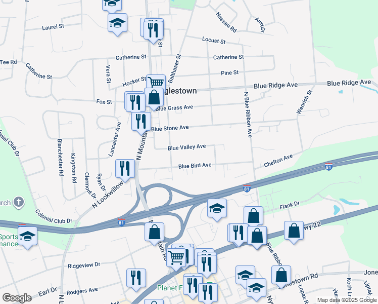 map of restaurants, bars, coffee shops, grocery stores, and more near 6115 Blue Valley Avenue in Harrisburg