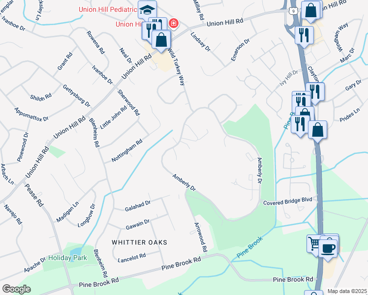 map of restaurants, bars, coffee shops, grocery stores, and more near 107 Amberly Drive in Manalapan Township
