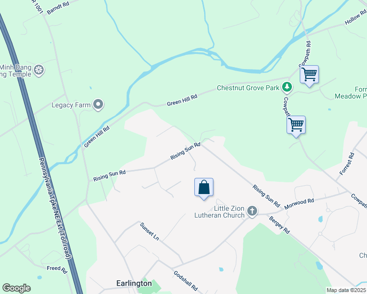 map of restaurants, bars, coffee shops, grocery stores, and more near 851 Rising Sun Road in Telford