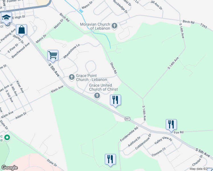 map of restaurants, bars, coffee shops, grocery stores, and more near 6 Palm Lane in Lebanon