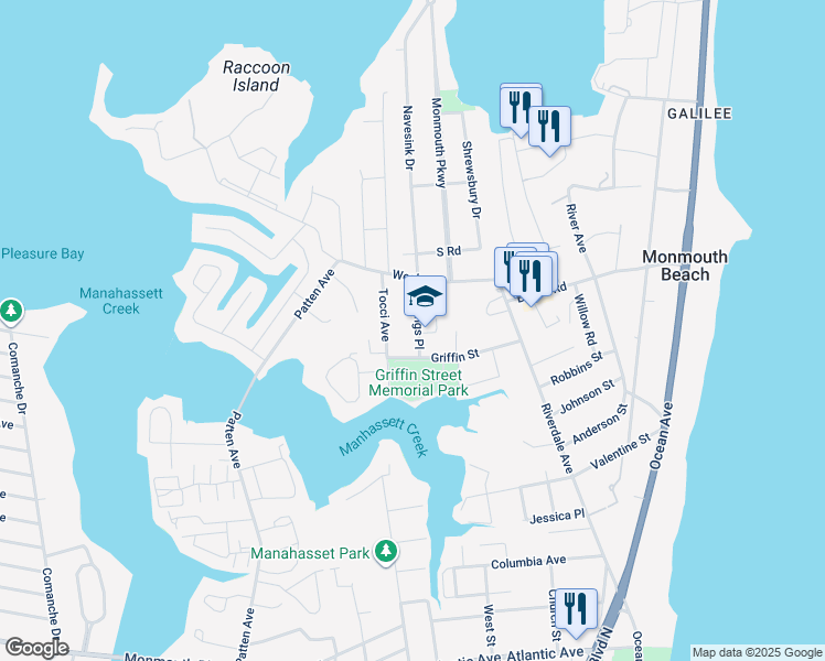 map of restaurants, bars, coffee shops, grocery stores, and more near 8 Hastings Place in Monmouth Beach