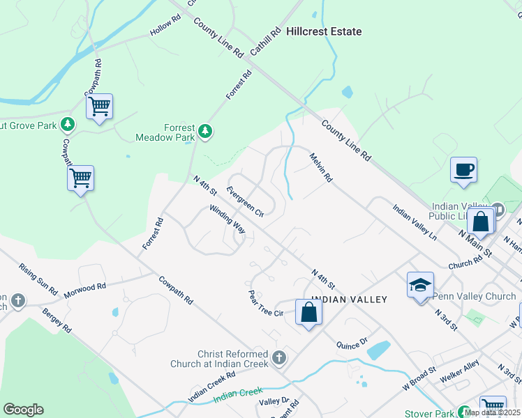 map of restaurants, bars, coffee shops, grocery stores, and more near 820 Evergreen Circle in Telford