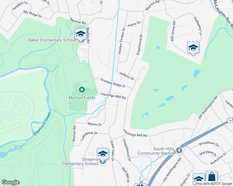 map of restaurants, bars, coffee shops, grocery stores, and more near 1530 Scenery Ridge Drive in Pittsburgh