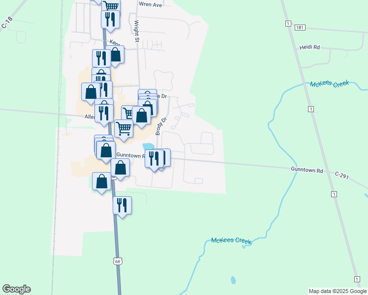 map of restaurants, bars, coffee shops, grocery stores, and more near 2-36 Southtowne Circle in Bellefontaine