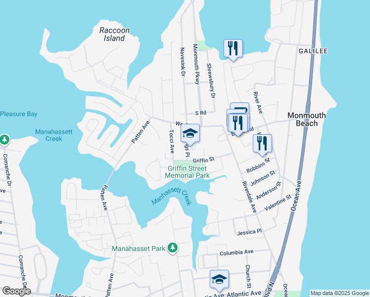 map of restaurants, bars, coffee shops, grocery stores, and more near 8 Hastings Place in Monmouth Beach